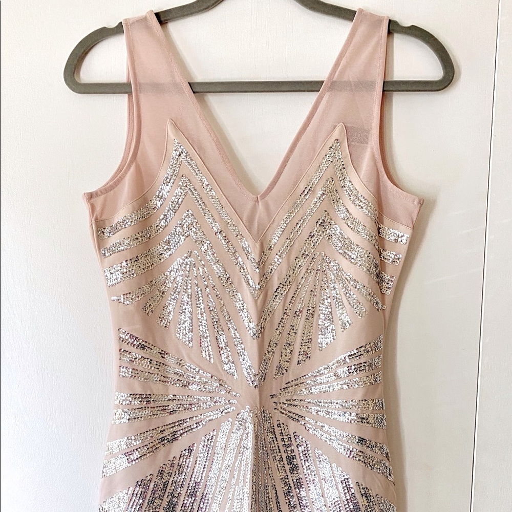 Nude Mesh Silver Sequin Dress Size 8